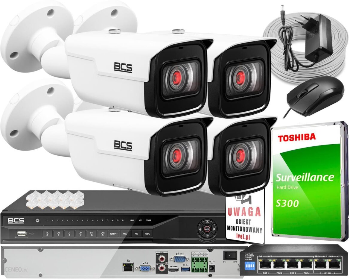 Bcs Zestaw Monitoringu Dla Ochrony Parkingu Hali Magazynu Z 4X Kamera 4Mp Bcs-Tip5401Ir-V-V + Akcesoria (ZM13048)