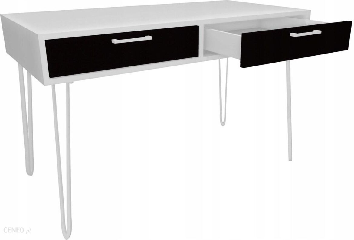 Biurko Biało Czarne I Białe Metalowe Nogi 100X50Cm