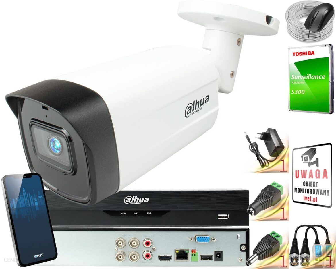 DAHUA MONITORING ZESTAW 1X HAC-HFW2501TU-Z-A-27135-S2 , REJESTRATOR 4 KANAŁOWY XVR5104HS-4KL-I3