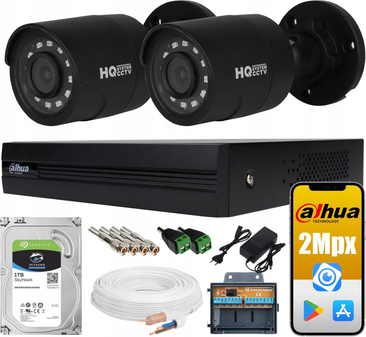 Dahua Zestaw Do Monitoringu 2 Kamery 2Mpx Czarne 1Tb P2P