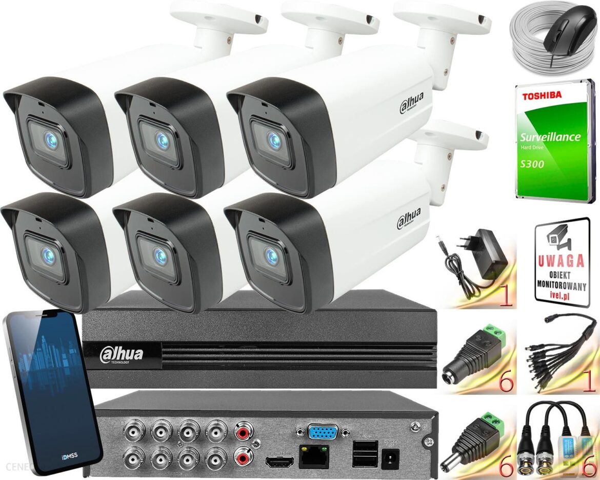 DAHUA ZESTAW DO MONITORINGU 6X HAC-HFW1231TM-I8-A-0360B, REJESTRATOR 8 KANAŁOWY DH-XVR1B08-I