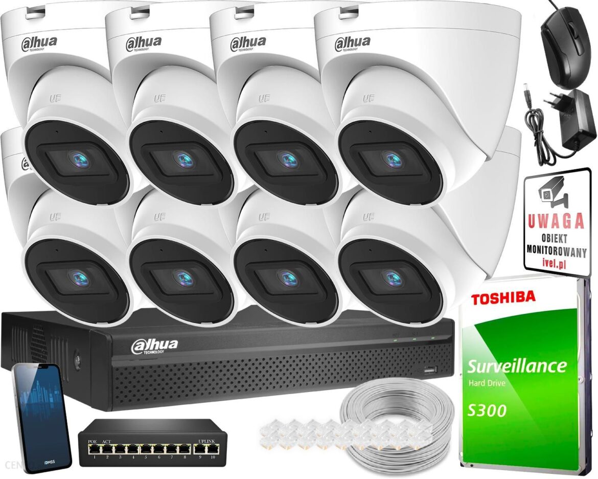 DAHUA ZESTAW DO MONITORINGU IP 8X KAMERA IPC-HDW2441TM-S-0280B, REJESTRATOR NVR4108HS-4KS2/L