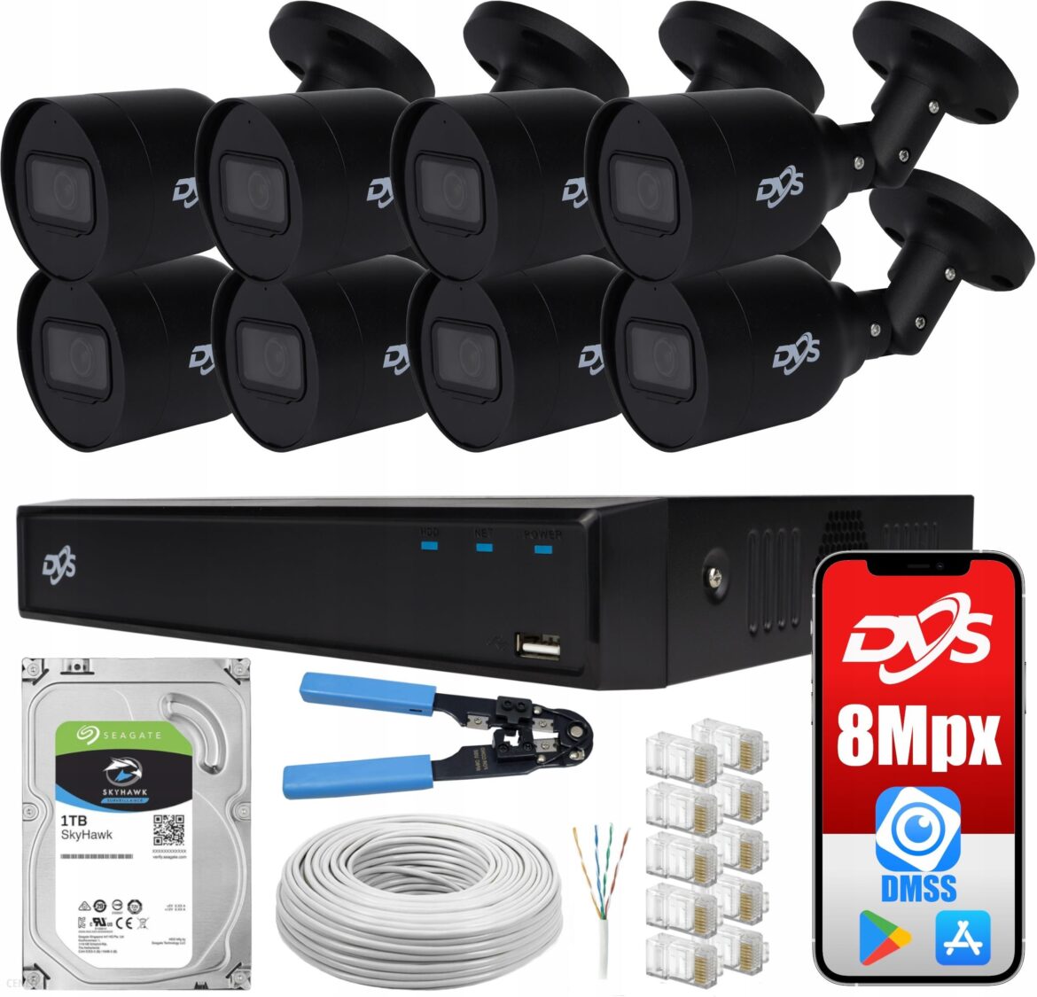 Dvs Zestaw Do Monitoringu Ip 8 Kamer 8Mpx 4K Poe Dysk