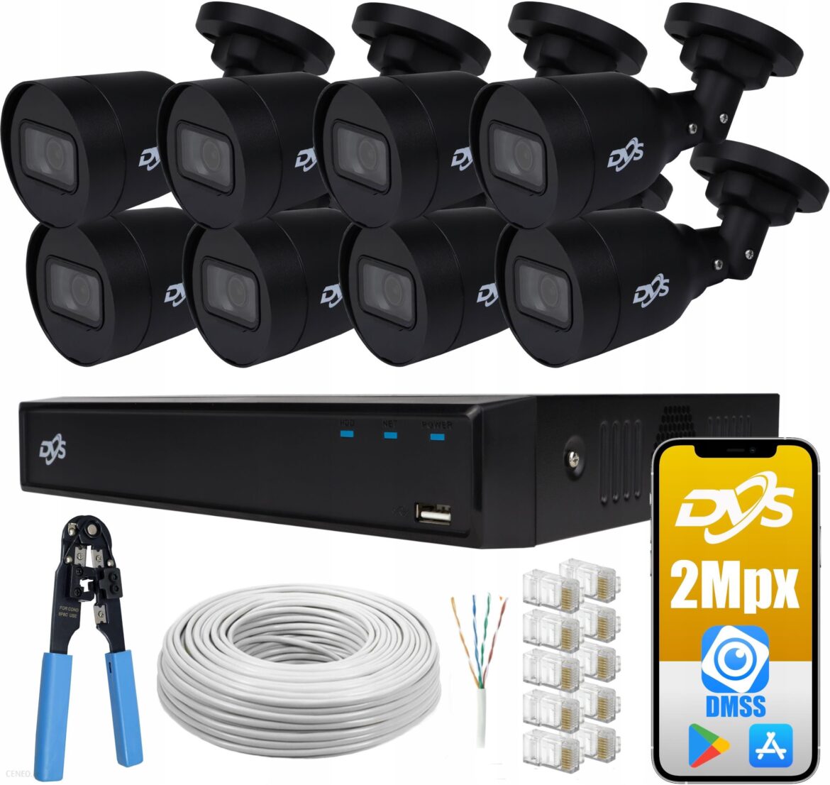 Dvs Zestaw Monitoringu 8 Kamer Ip Fullhd 2Mpx Czarne