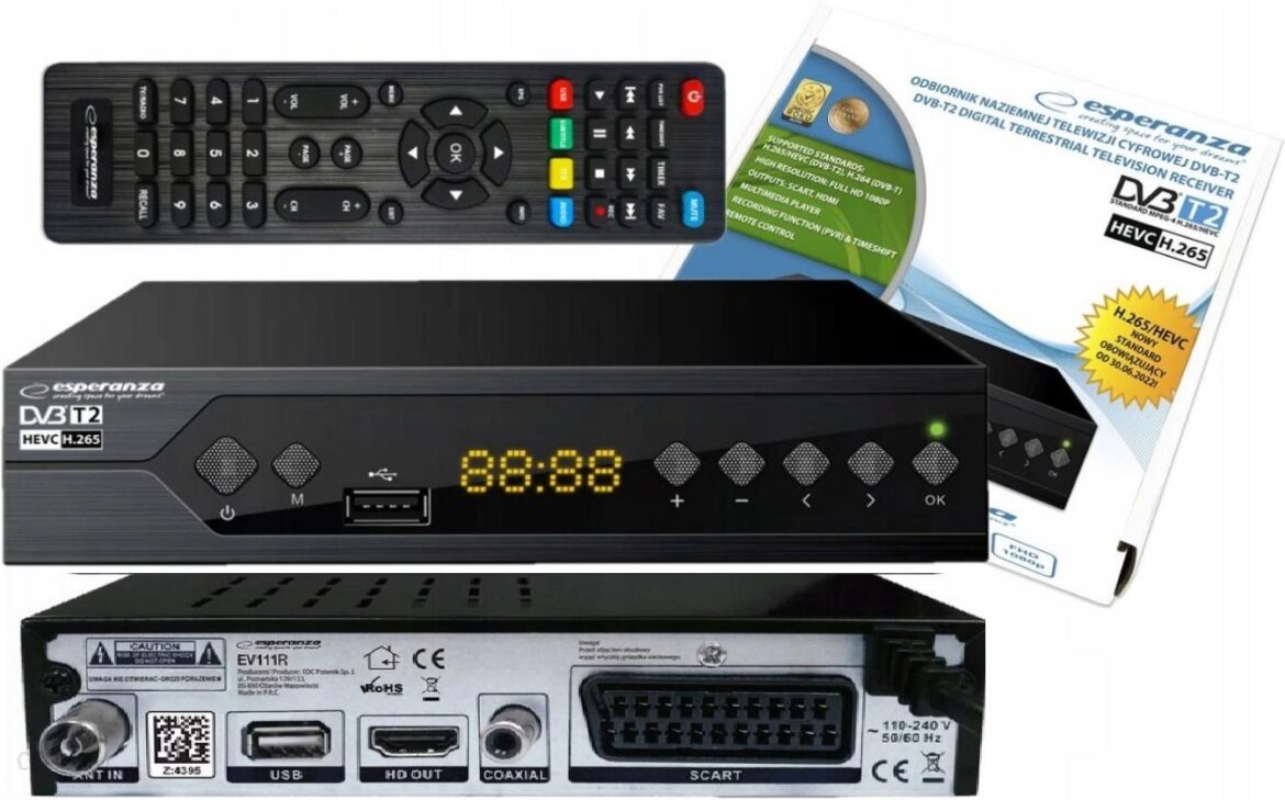 Esperanza Tuner Dekoder Cyfrowy Tv Hd Dvb-T2 Hdmi H.265 Hevc (H265PRO)