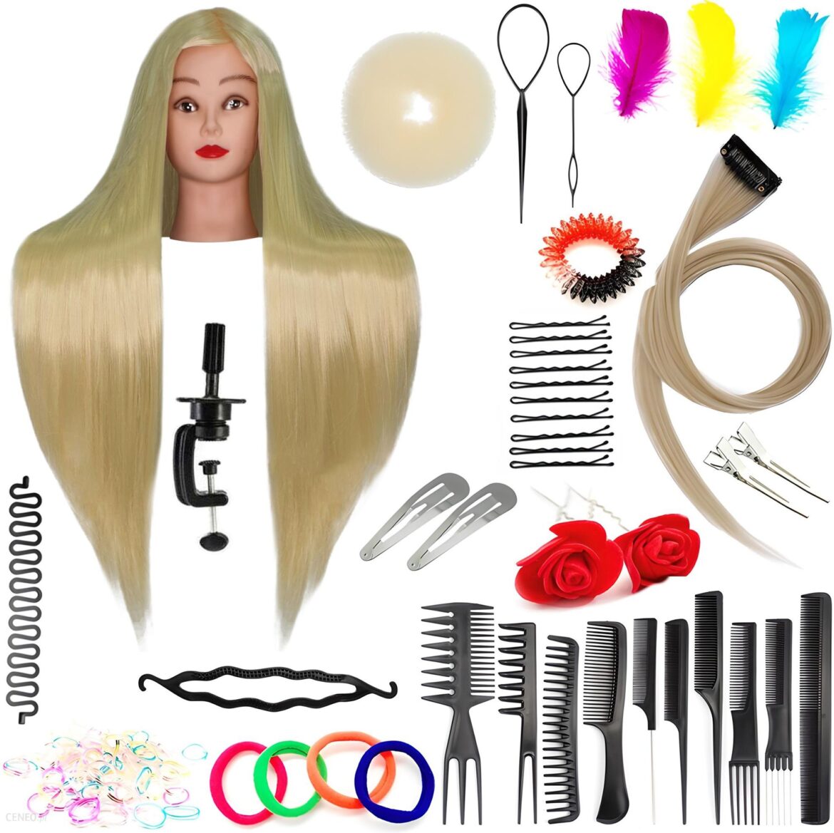 Główka Treningowa Iza 80Cm Blond Włos Syntetyczny + Uchwyt Fryzjerska Do Czesania Głowa Ćwiczeń Kopia