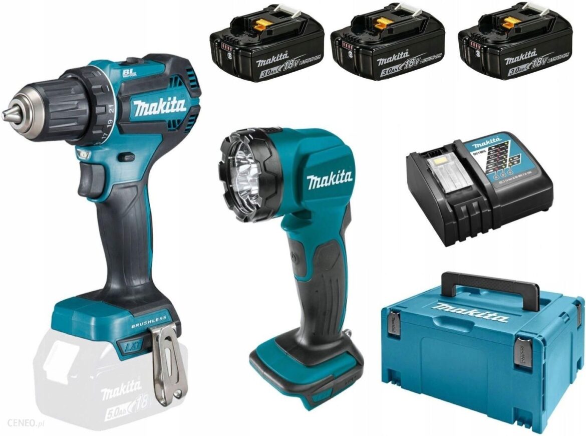 MAKITA Wkrętarka DDF485 + latarka DML815 3x3Ah DLX2349J