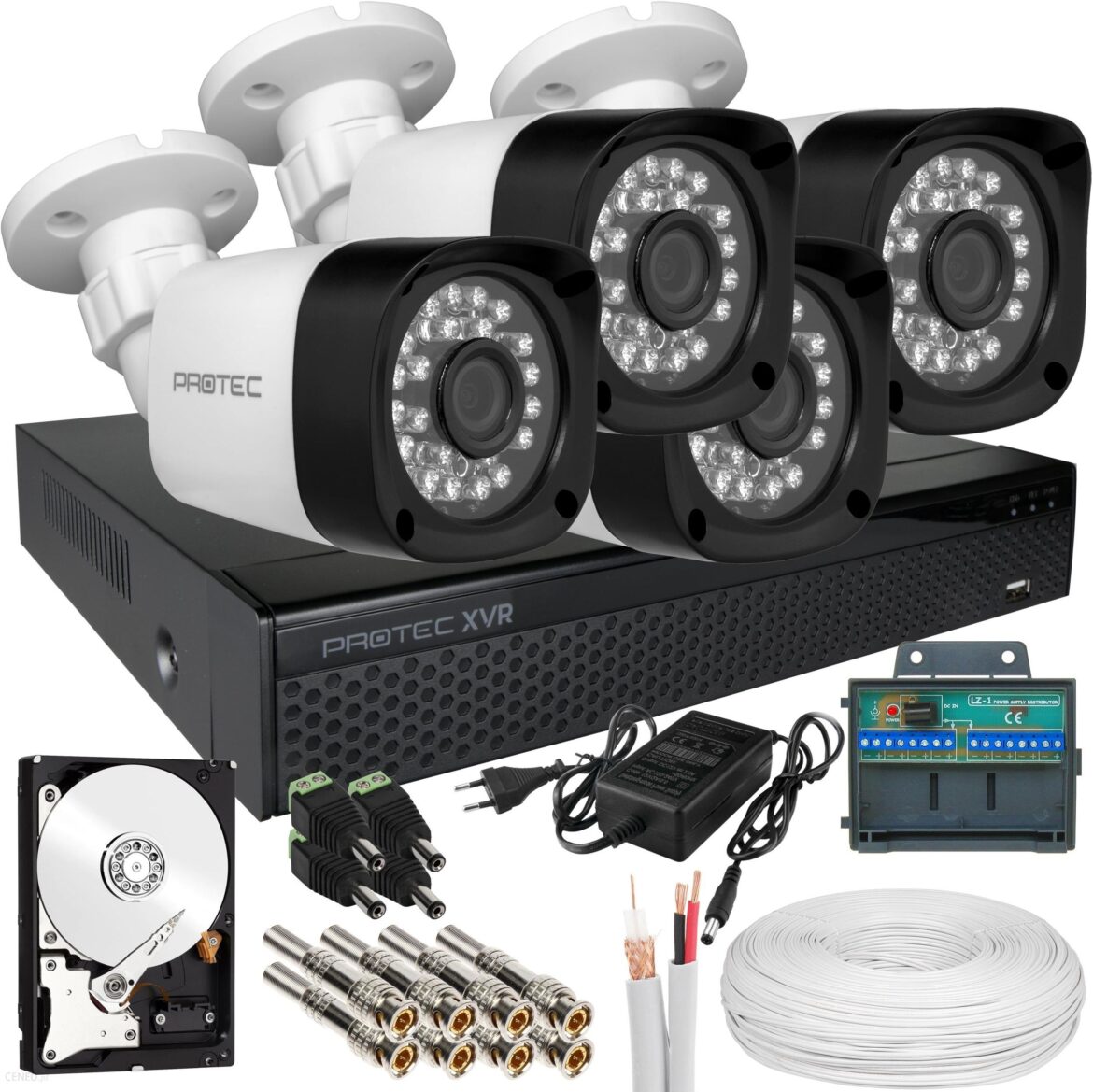 PROTEC ZESTAW MONITORINGU 4 KAMERY 5MPX ŁADNY OBRAZ 2TB PRXVR04T5P2TB