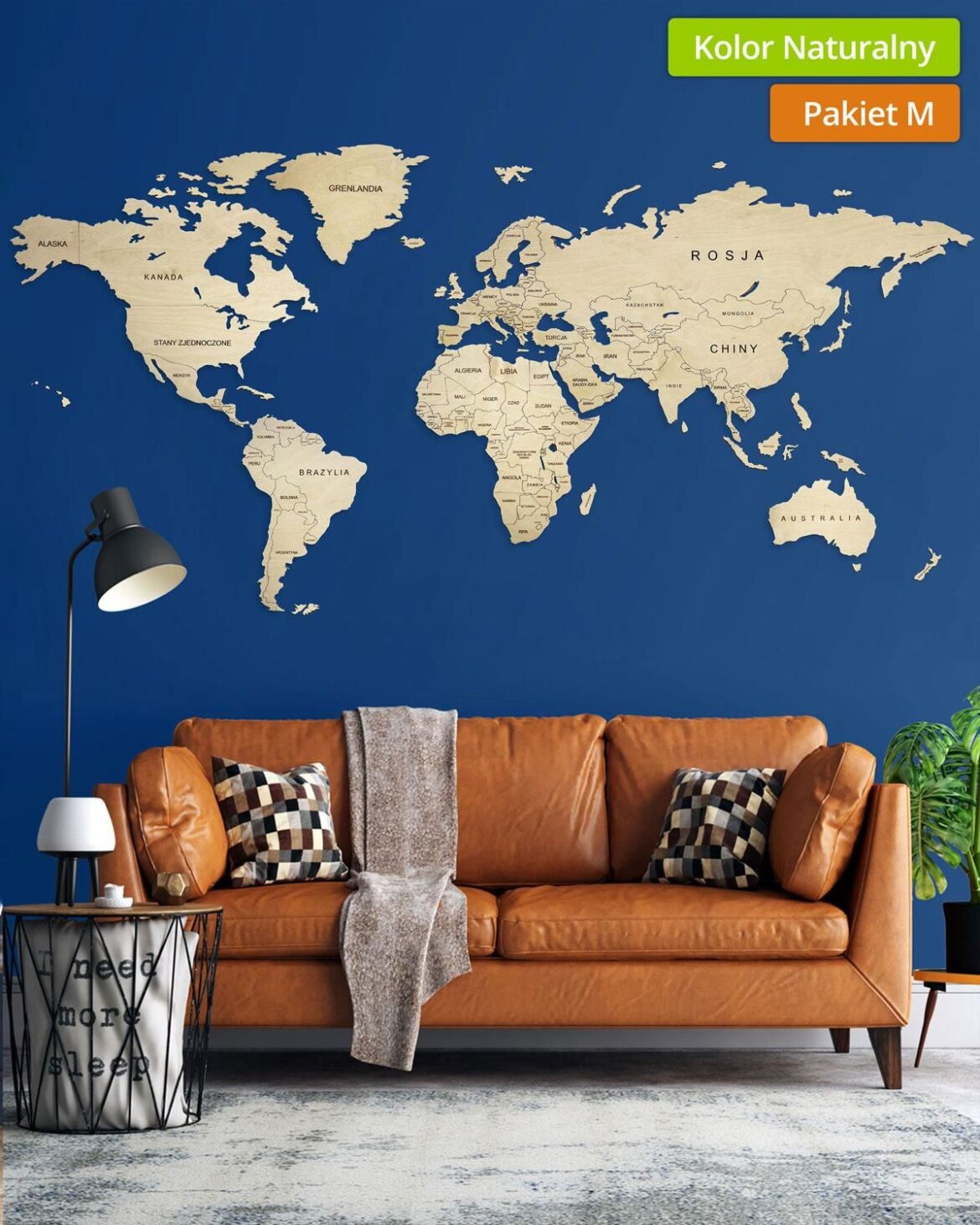 Sikorka.Net Drewniana Mapa Świata Classic Z Podpisami Państw 200X100Cm Pakiet M Naturalny 6 Mm