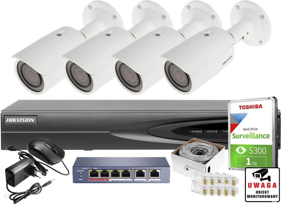 Zestaw do monitoringu IP 4x DS-2CD1623G0-IZ Full HD IR 30m Hikvision